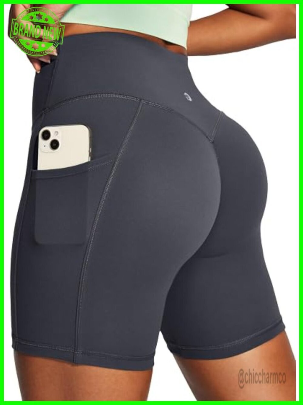 Scrunch Butt Lifting Biker Shorts High Waisted Tummy Control with Pockets 6"